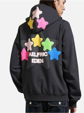 Aelfric Eden Black Hoodie with Multicolor Star Patches